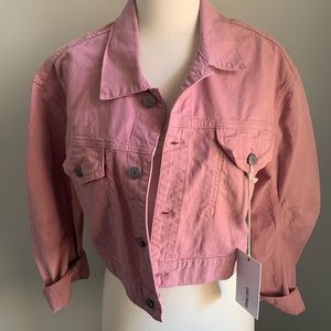 GRLFRND Denim Lacy Cropped Jacket in Pink small NWT